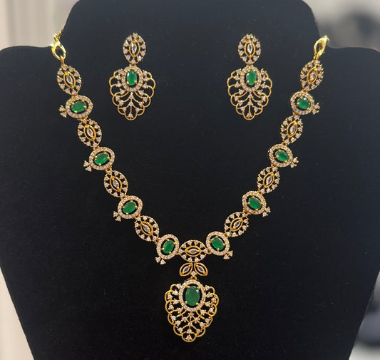 Amazing White Color Stones Gold Plated Designer Necklace With Earrings