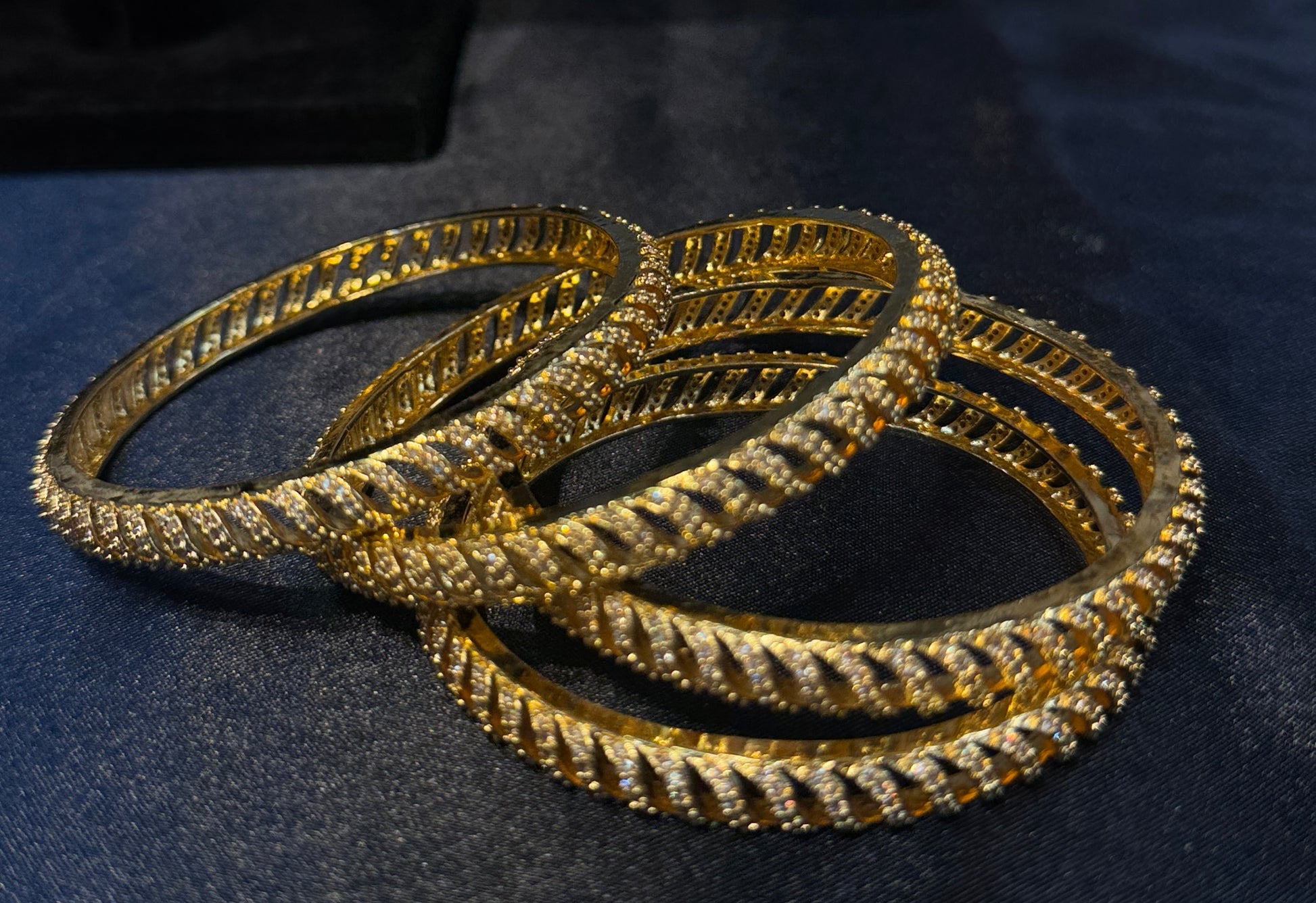 White Stones Wave Design Gold Plated Bangles In USA