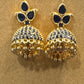 Pretty Gold Plated Blue Color Stoned Jhumka Style Earrings
