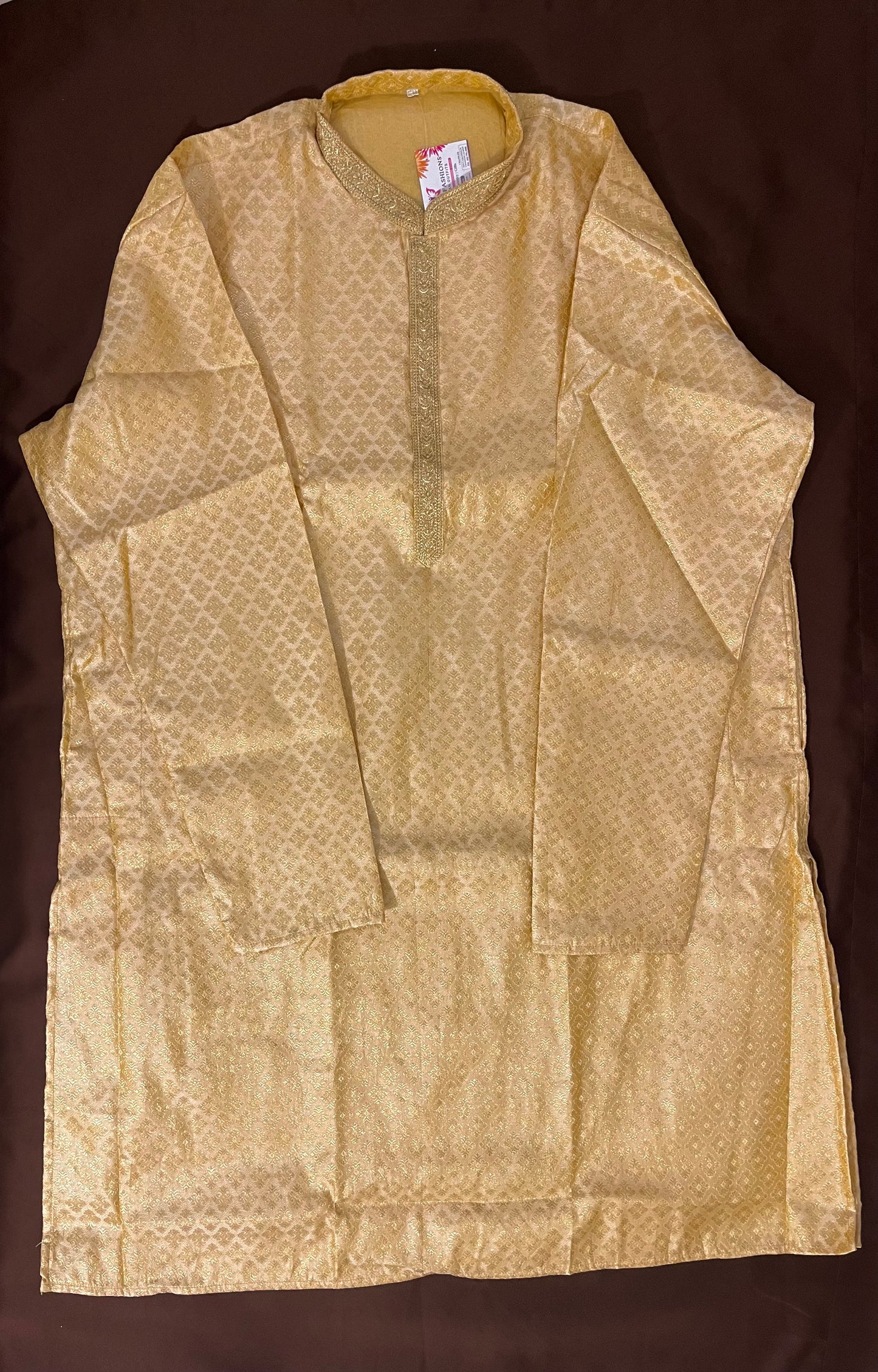 Charming Gold Color Zari Brocade With Linning Embroidery Work Kurta Pajama Pant For Men