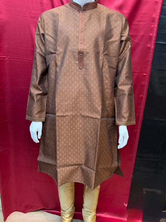 Wonderful Brown Color Jacquard Embroidery Work Men's Kurta