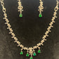 Pleasing Designer American Diamond White And Green Color Stones Necklace And Earrings Set