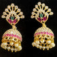 Beautiful Multicolored And White Stones Gold Plated Jhumkas
