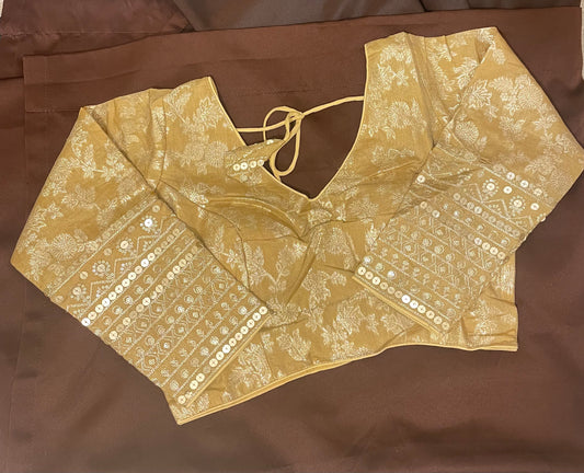 Attractive Gold Color Embroidery Work Readymade Blouse For Women