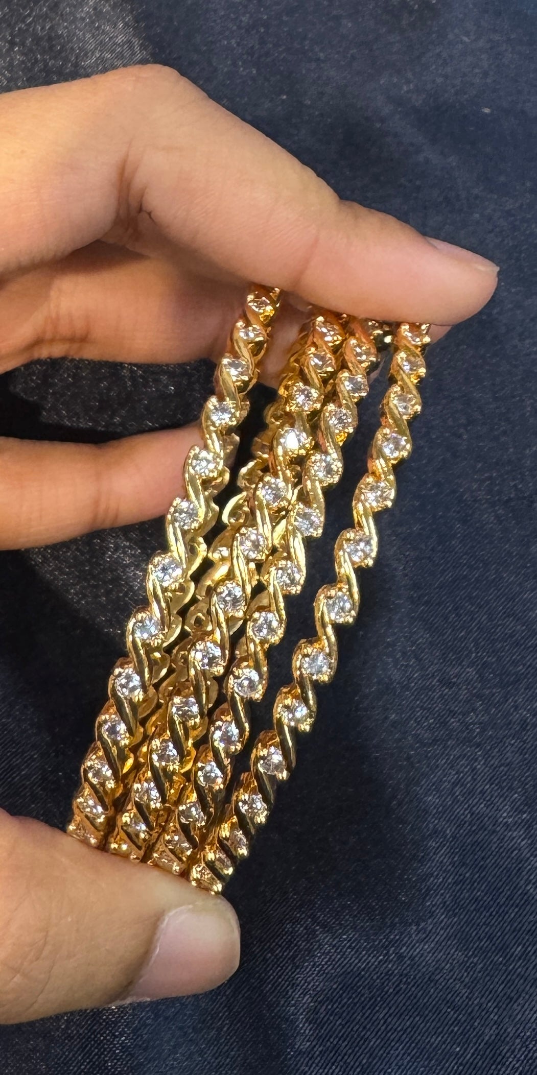 White Stones Modern Design Gold Plated Bangles Near Me