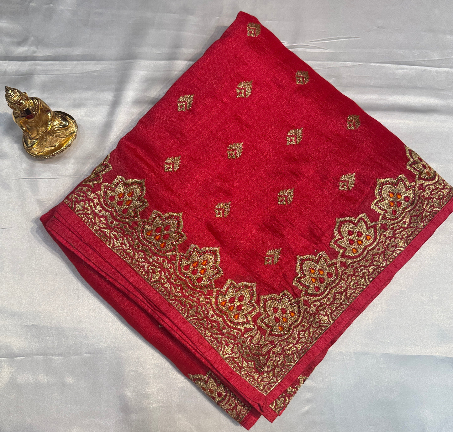 Alluring Pink Color Heavy Chinon Embroidered Work Fancy Saree - PREMIUM QUALITY