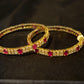 Marvelous Red And White Stones Gold Plated Studded Bangles For Women
