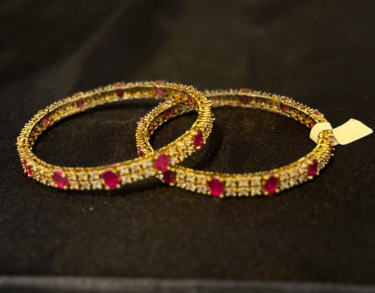 Marvelous Red And White Stones Gold Plated Studded Bangles For Women