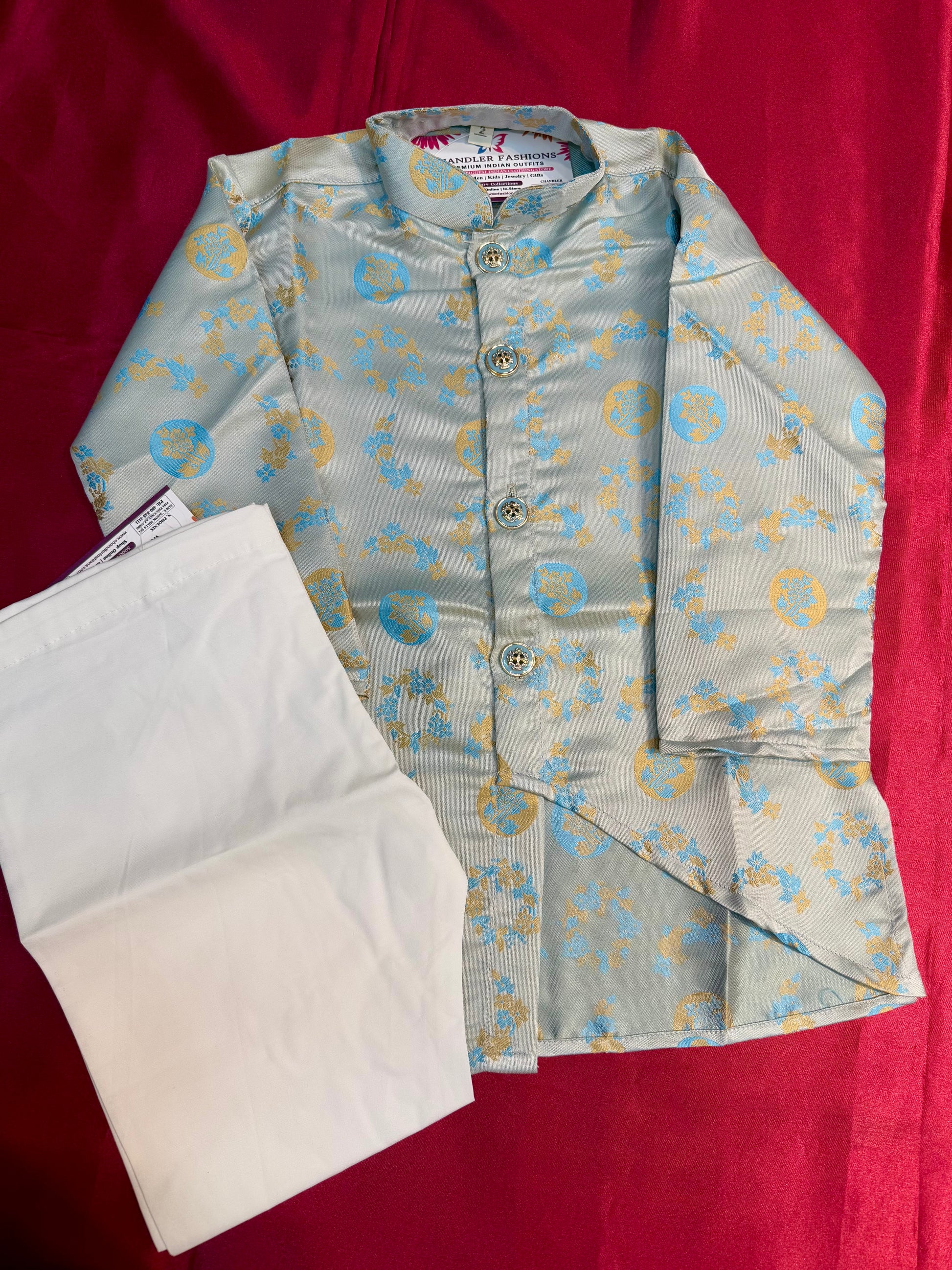 Beautiful Grey Colored Jacquard Kurta Heavy Cotton Pajama Sets For Boys In Tucson