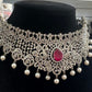 Pretty Dark Pink Color Stone American Diamond Choker With Earrings Set In USA