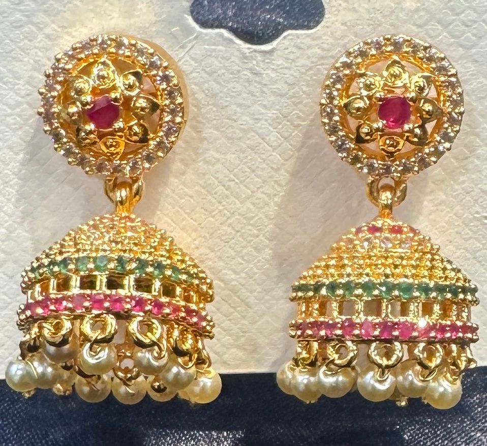 Stunning Multicolored Gold Plated Earrings With Pearls