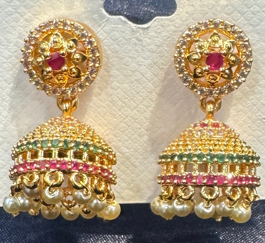 Stunning Multicolored Gold Plated Earrings With Pearls