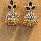 Fantastic Flower Shaped Gold Plated Earrings With Blue Color Stones For Women
