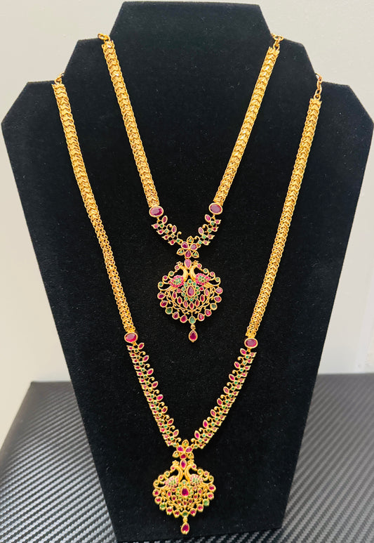 Attractive Gold Plated Multicolor Stones Two Step Necklaces