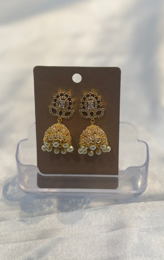 Appealing White Stones Gold plated Earrings For Women