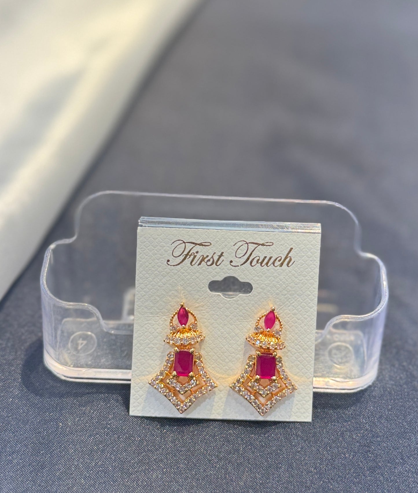 Gold Plated Pink and White Color Stones Earrings Near Me