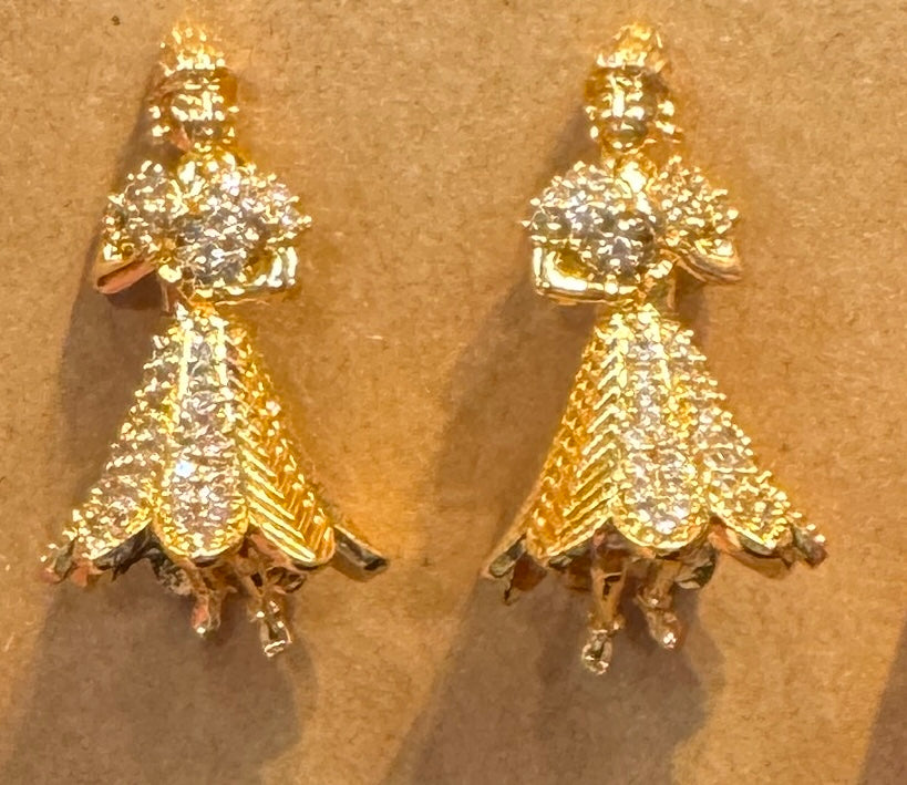 Pretty White Color Stones Gold Plated Dance Shape Earrings For Women