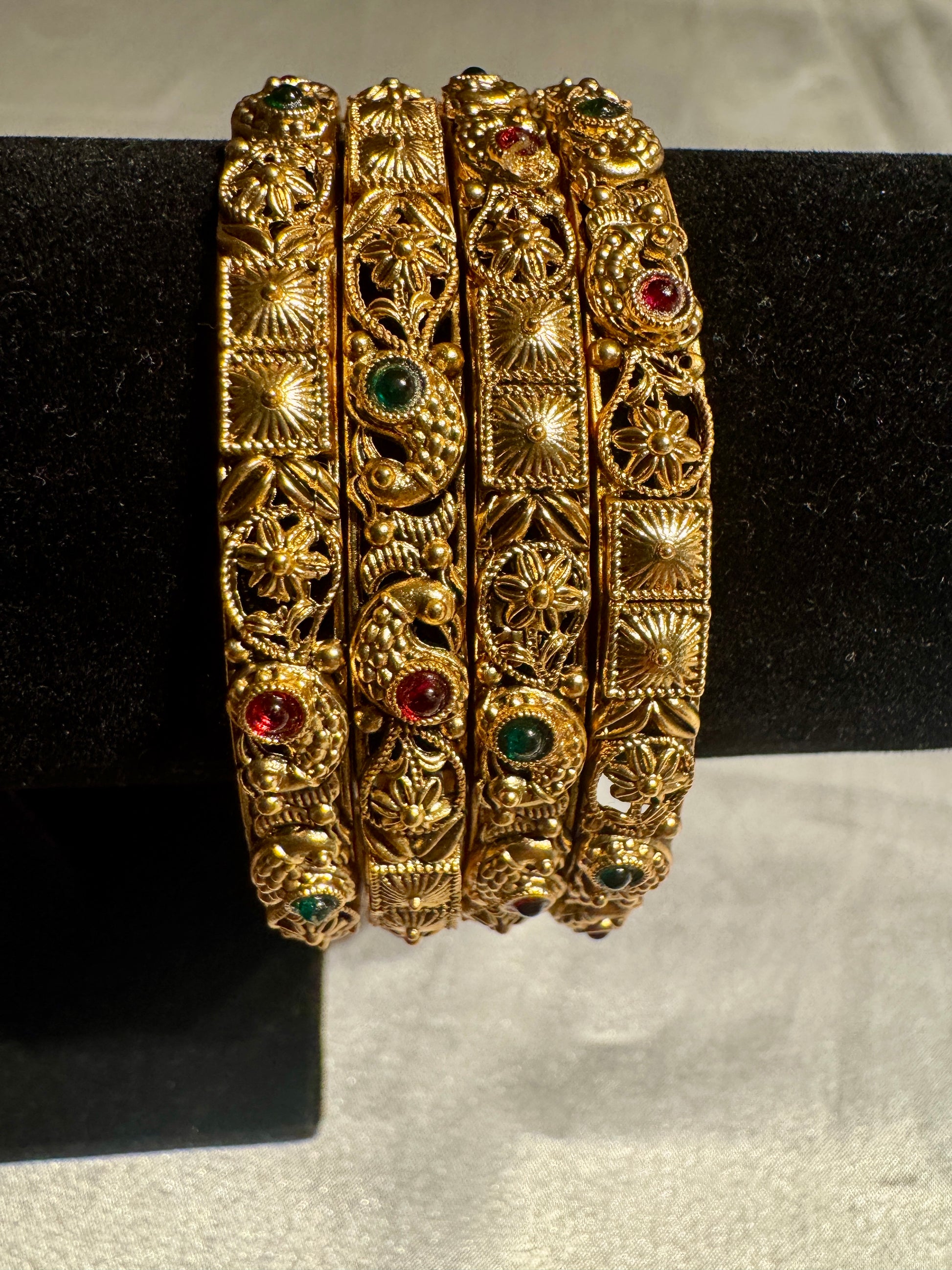 Red And Green Stones Studded Antique Gold Bangles Near Me