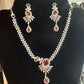 Alluring White And Red Color Stones American Diamond Necklace With Earrings