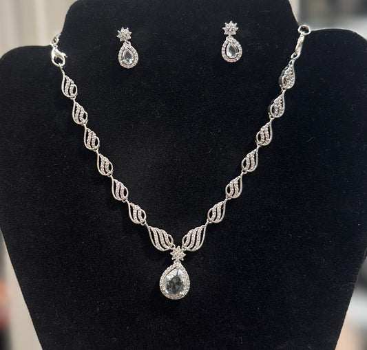 Beautiful American Diamond White Color Stone Necklace And Earrings Set