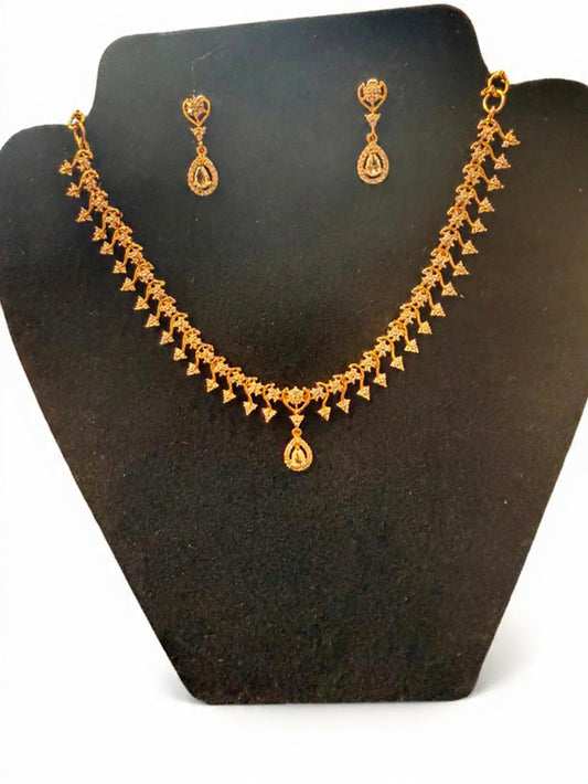Beautiful Gold Plated Flower Pot Shaped Necklace With White Stones