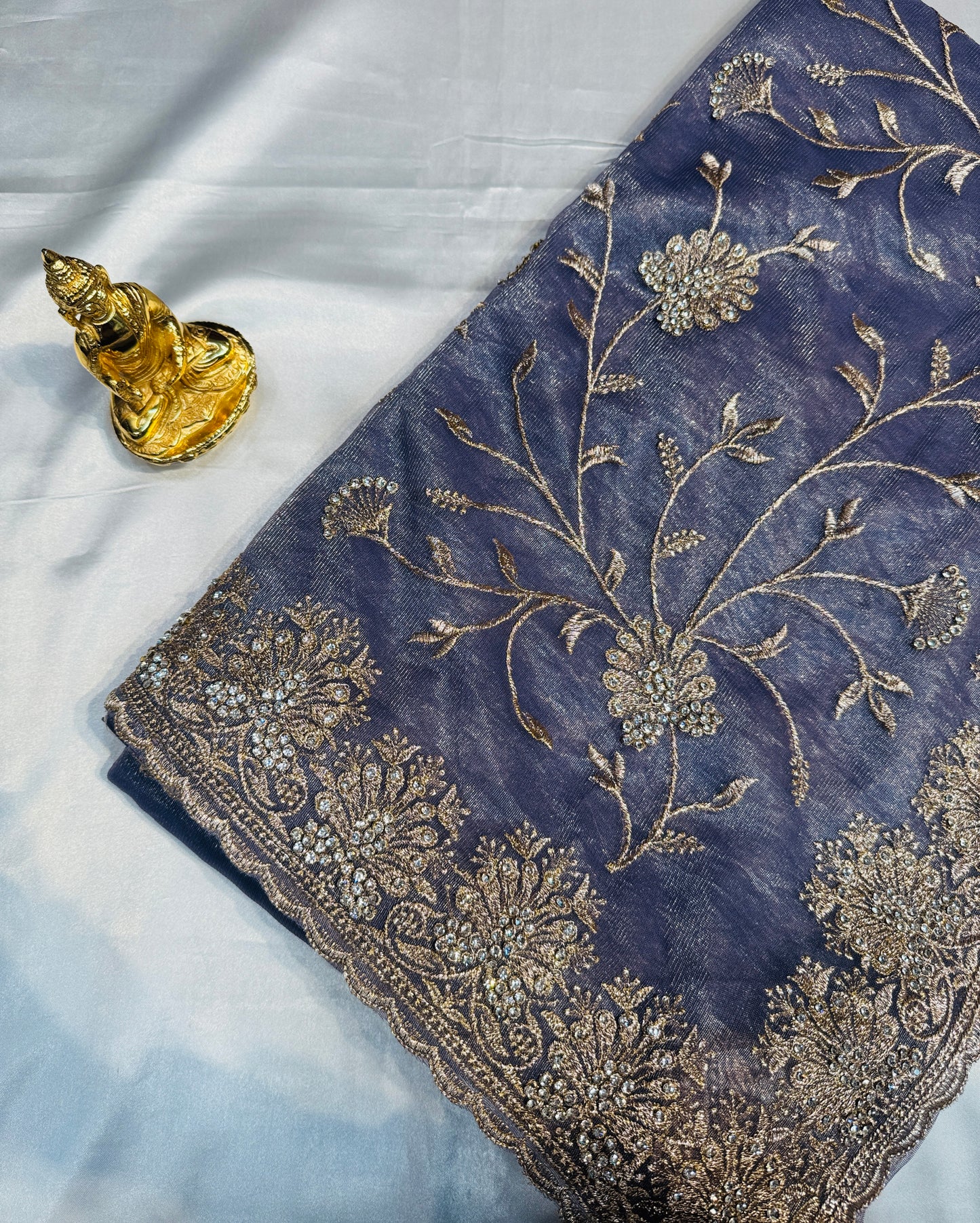 Fantastic Light Lavender Color Soft Organza With White Stone Work Fancy Saree  - PREMIUM QUALITY