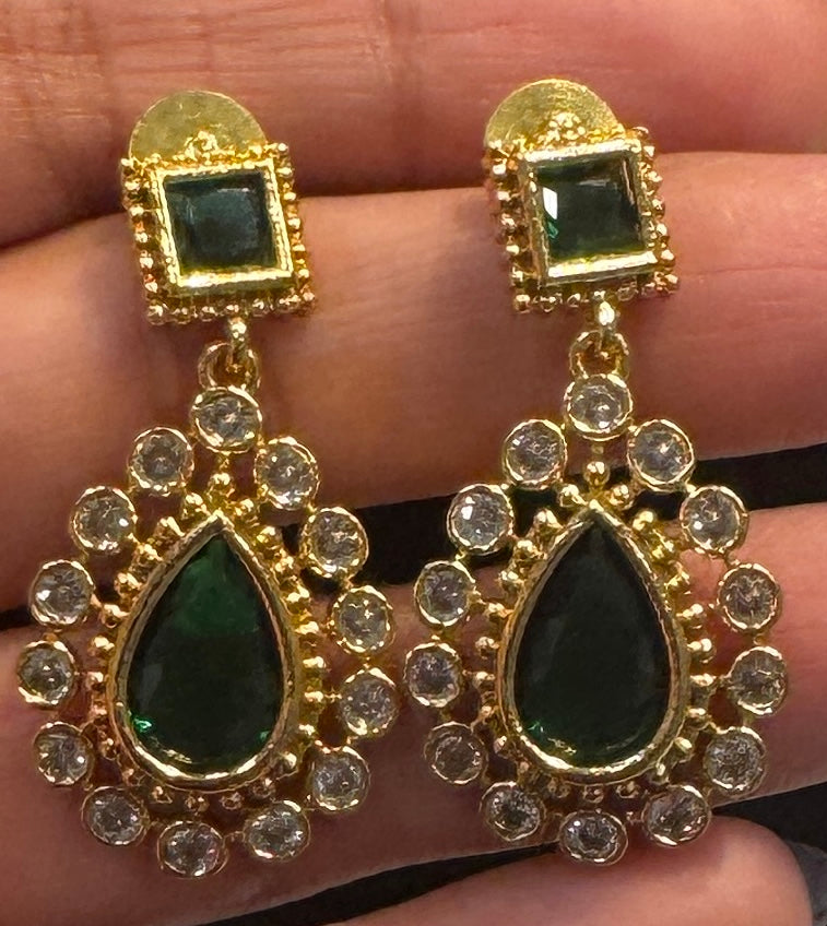 Stunning Dark Green Color Stones Gold Plated Earrings In Phoenix