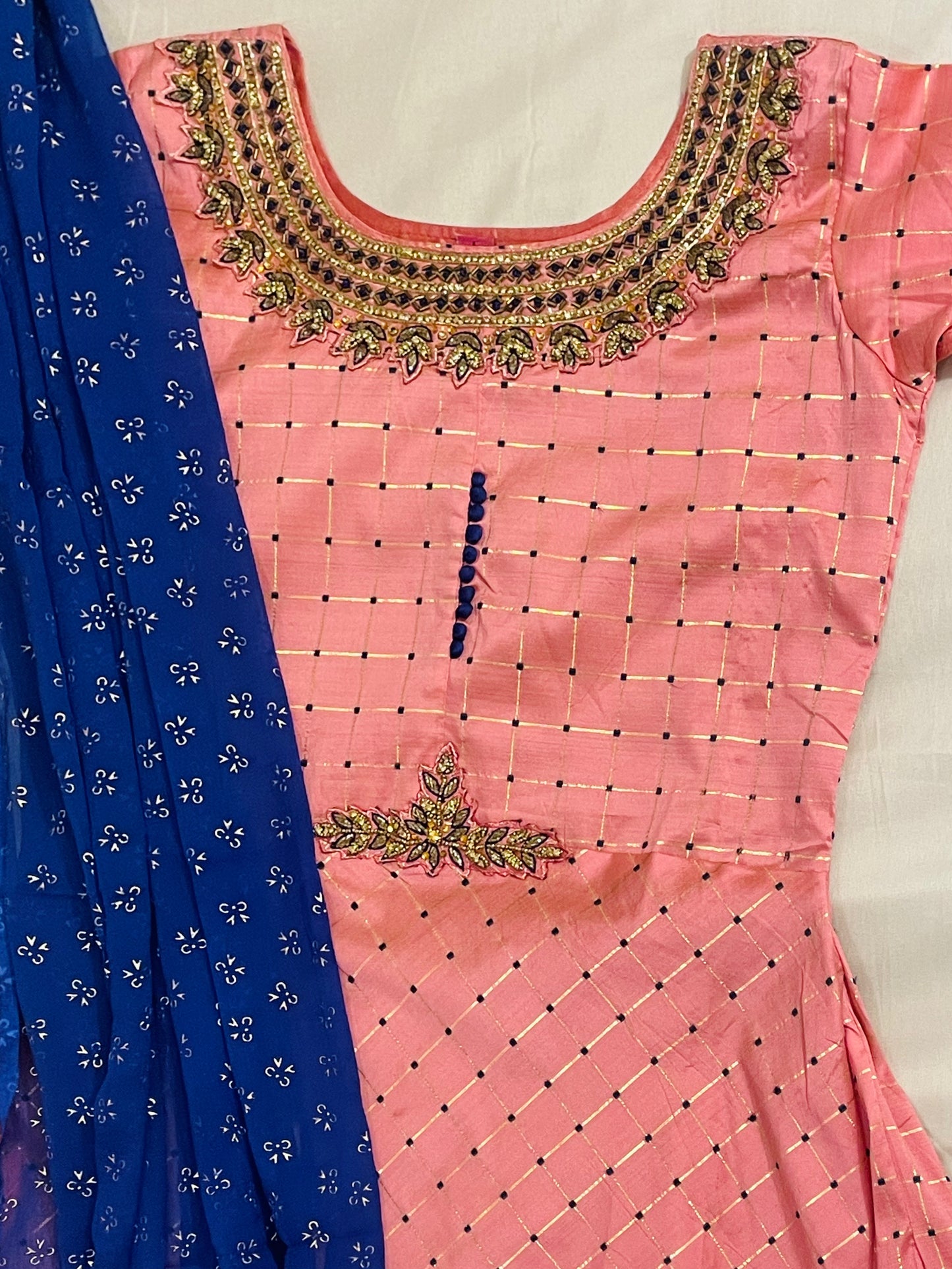 Elegant Pink Suit With Royal Blue Bottom And Dupatta