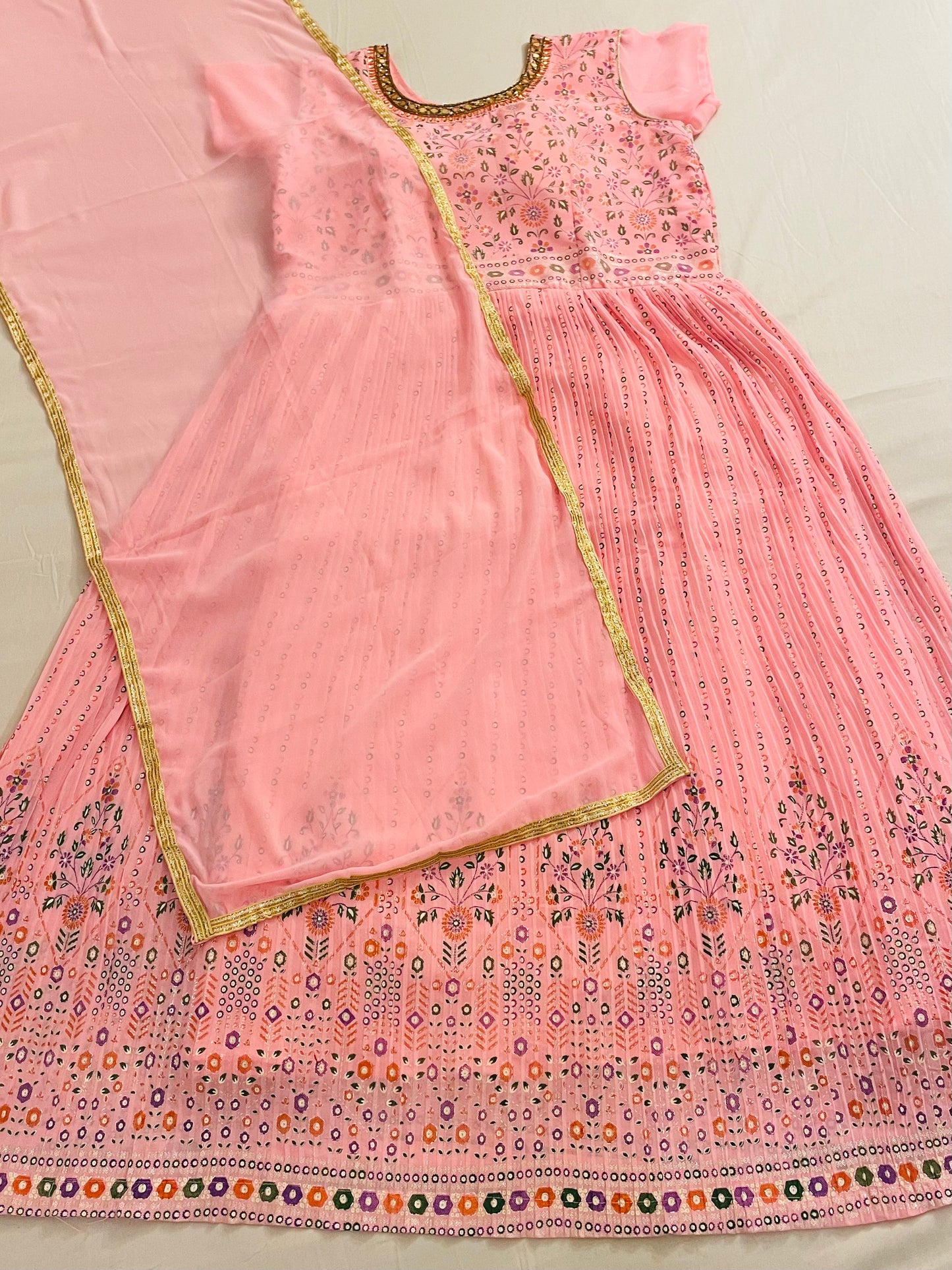 Gorgeous Pink Color Georgette Party Wear With Bottom And Dupatta For Women