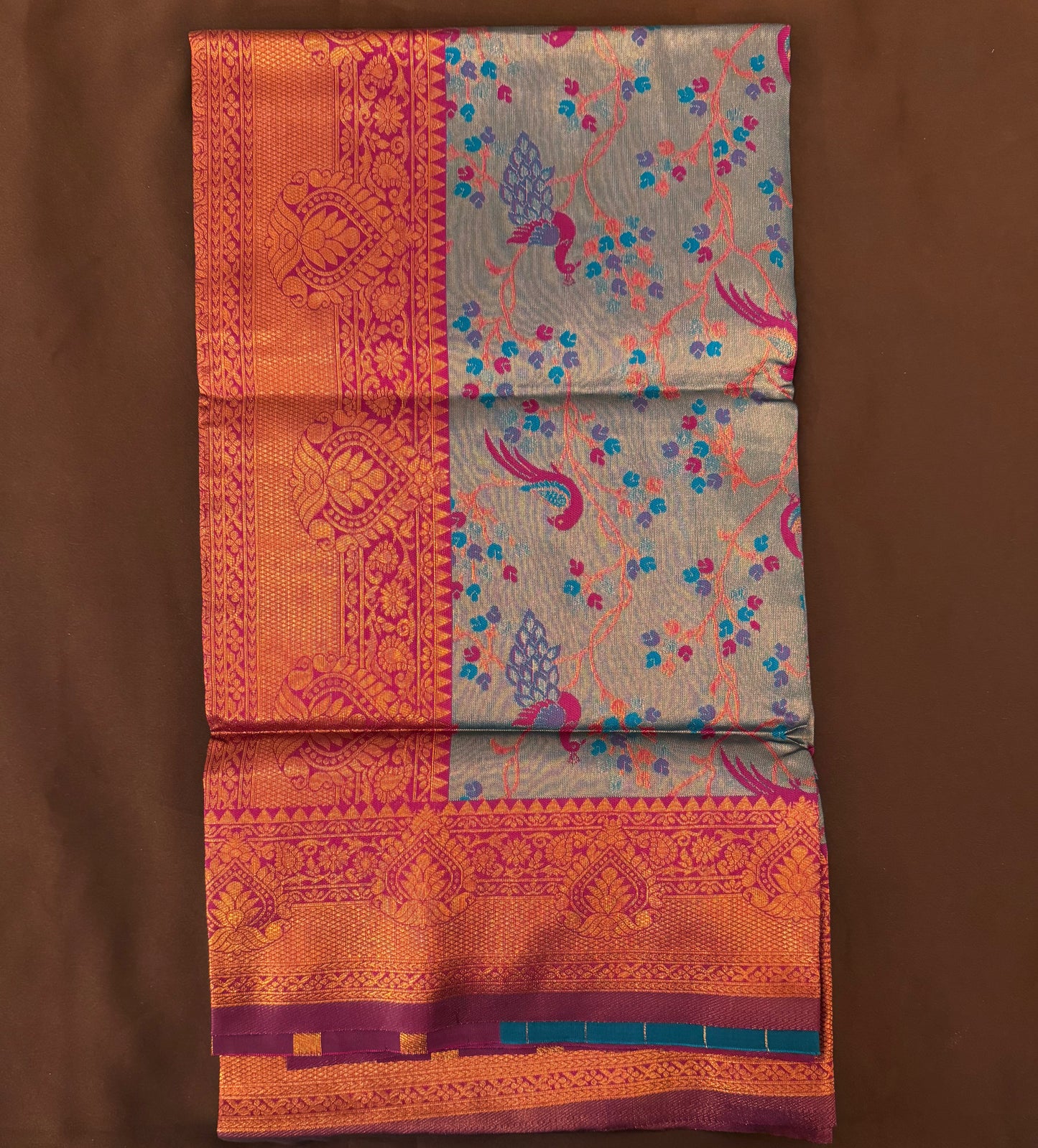 Attractive Goldish Teal Color Art Silk Saree With Contrast Border For Women