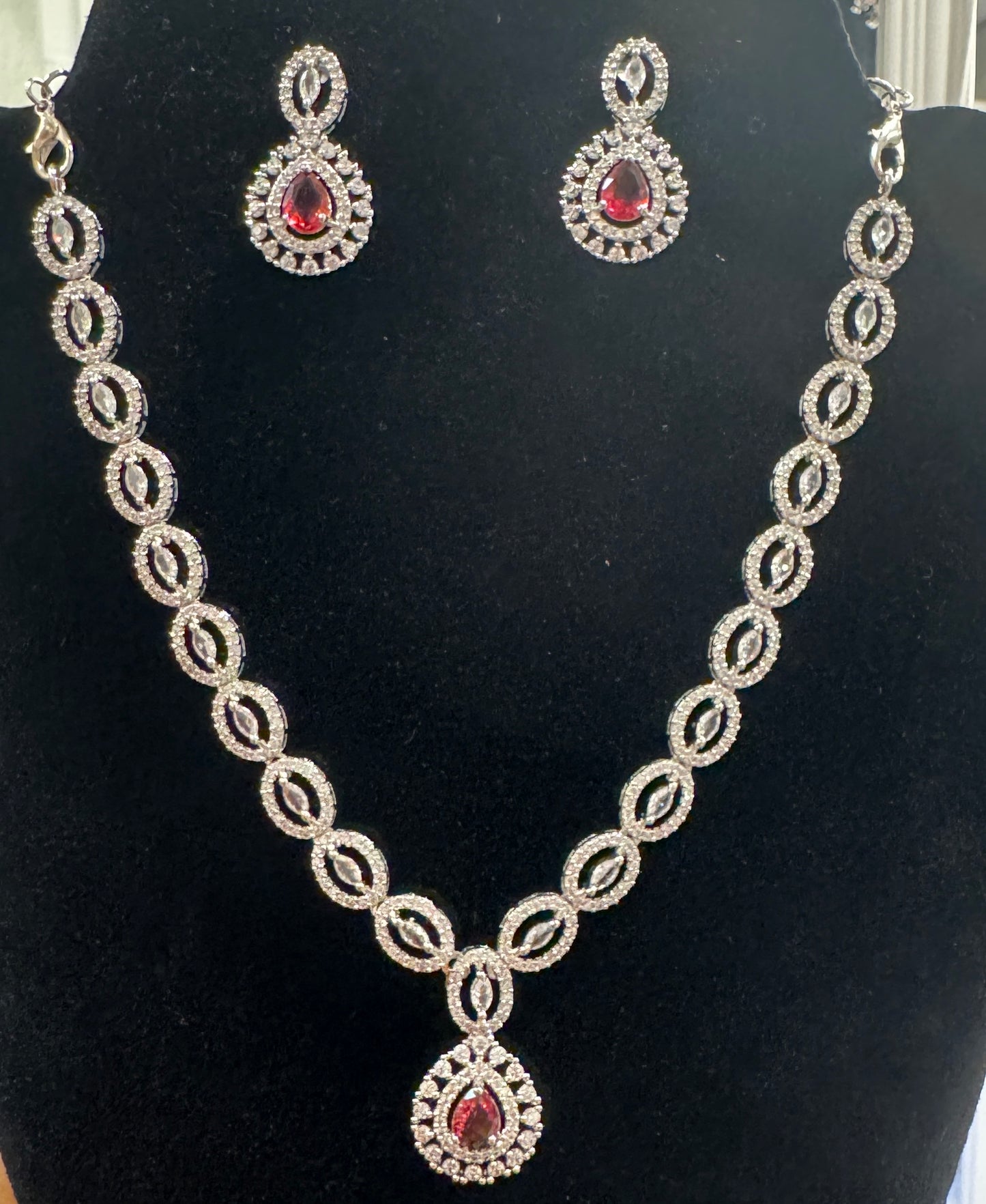 Dark Pink Stone Necklace With Earrings Near Me
