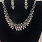 Pleasing Leaf Design American Diamond White Color Stones Necklace and Earrings Set
