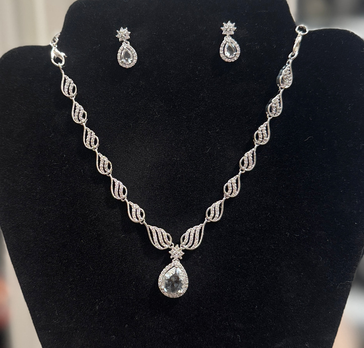 Beautiful American Diamond White Color Stone Necklace And Earrings Set