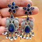Appealing Oxidized Blue Stone And Beaded Work Bird Designs Earrings For Women