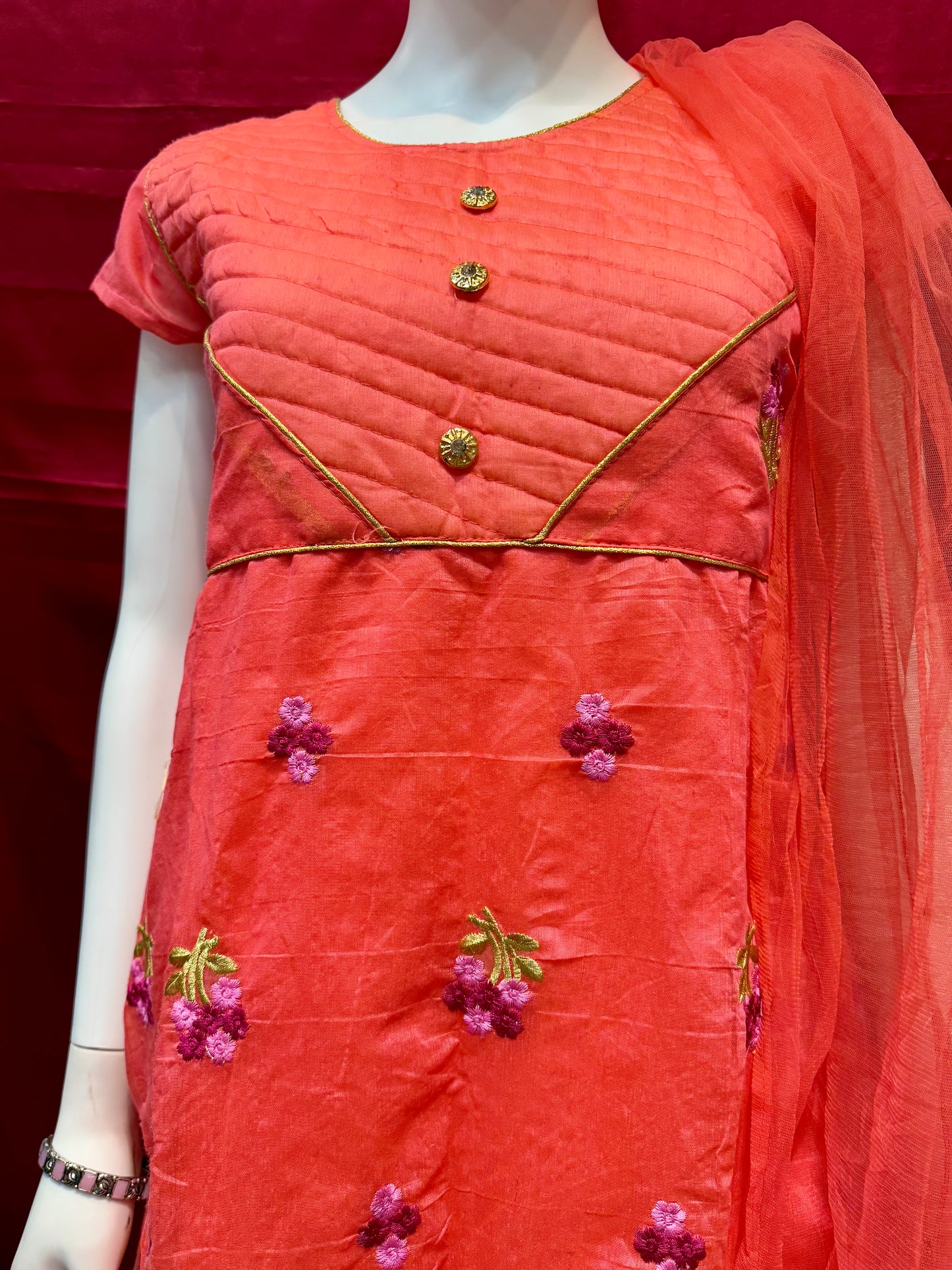 Georgeous Bright Pink Colored Suit With Bottom And Net Dupatta