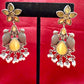 Appealing Oxidized Yellow Stone And Beaded Work Bird Designs Earrings For Women