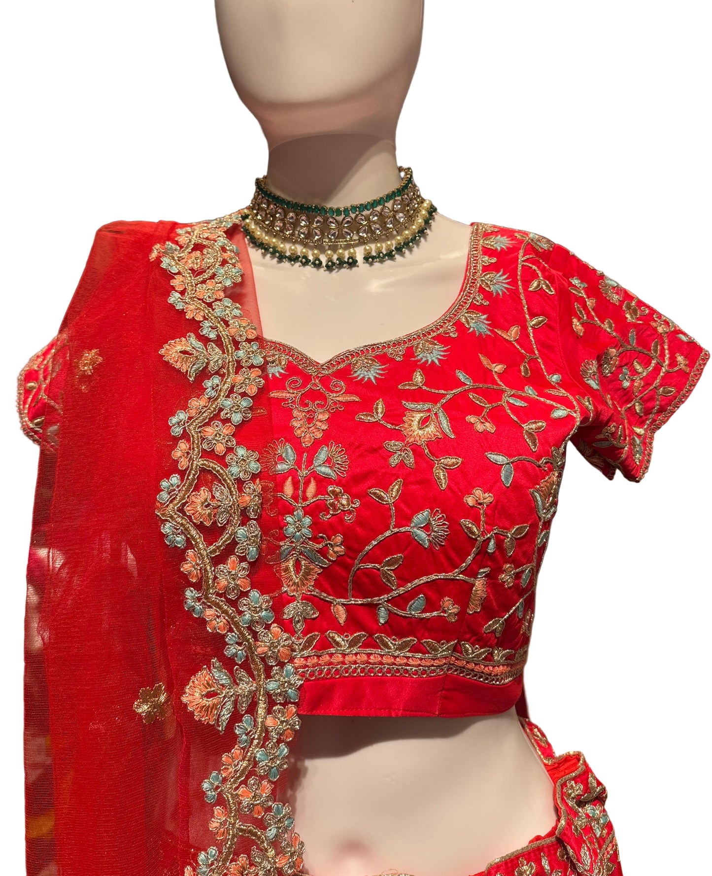 Gorgeous Red Color Satin Bridal Lehenga With Heavy Embroidery Work