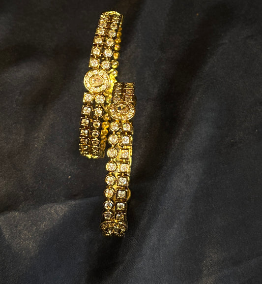 Pleasant White Stones Gold Plated Bangles For Women