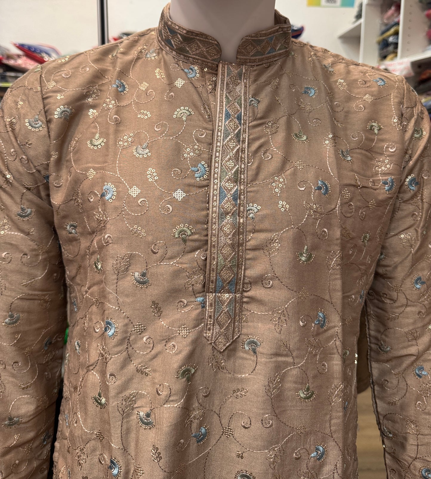 Appealing Brown Color Silk Kurta Suit With Embroidery Flower Work For Men