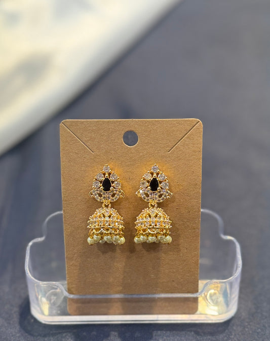 Amazing Gold plated White and Black Stones Earrings