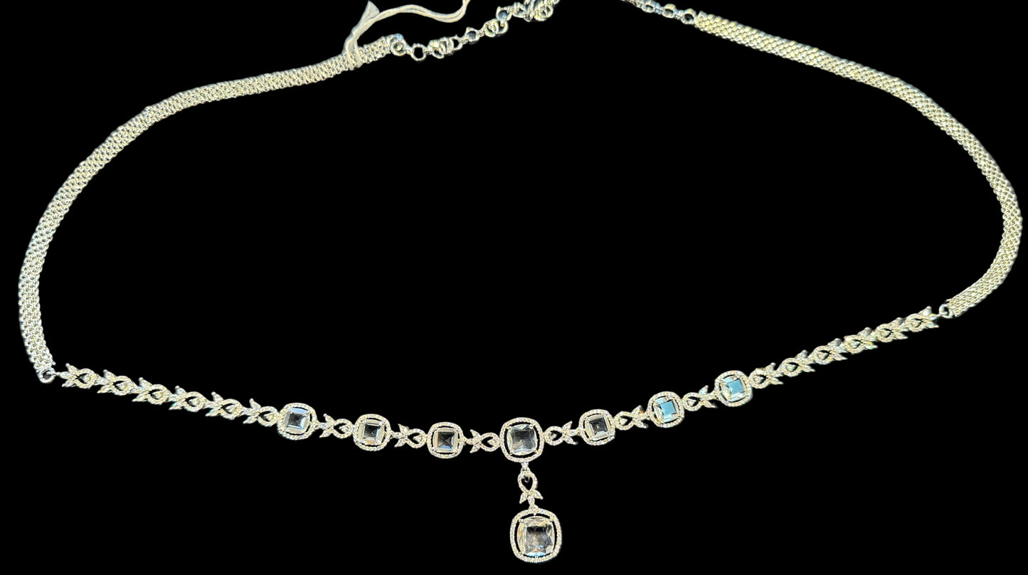 Beautiful White American Diamond Emerald Shape Stone Hip Chain