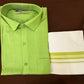 Beautiful Leaf Green Mens Cotton Shirt With Border Dhoti