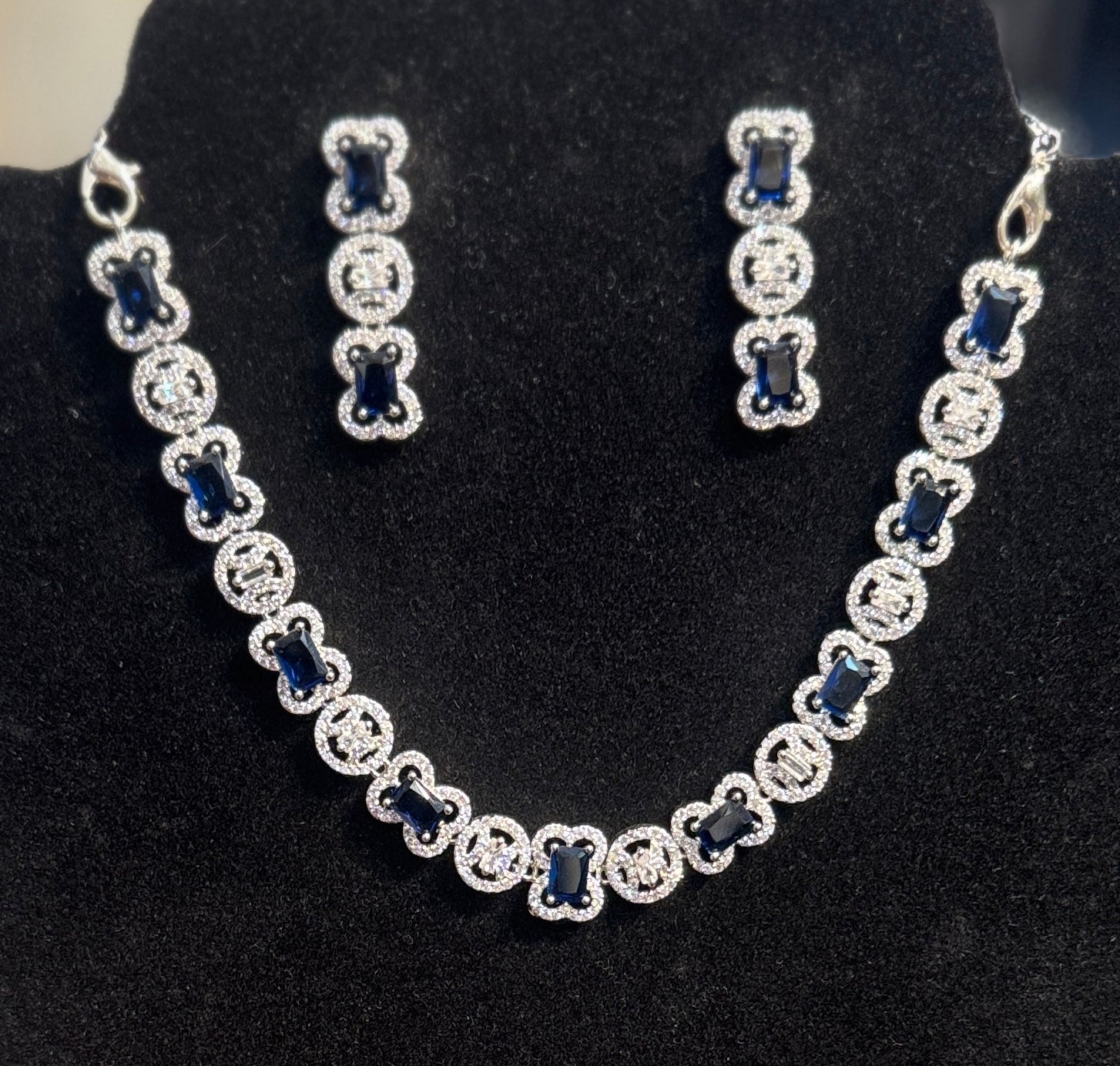 Blue Colored Stone Necklace With Earrings Set Near Me