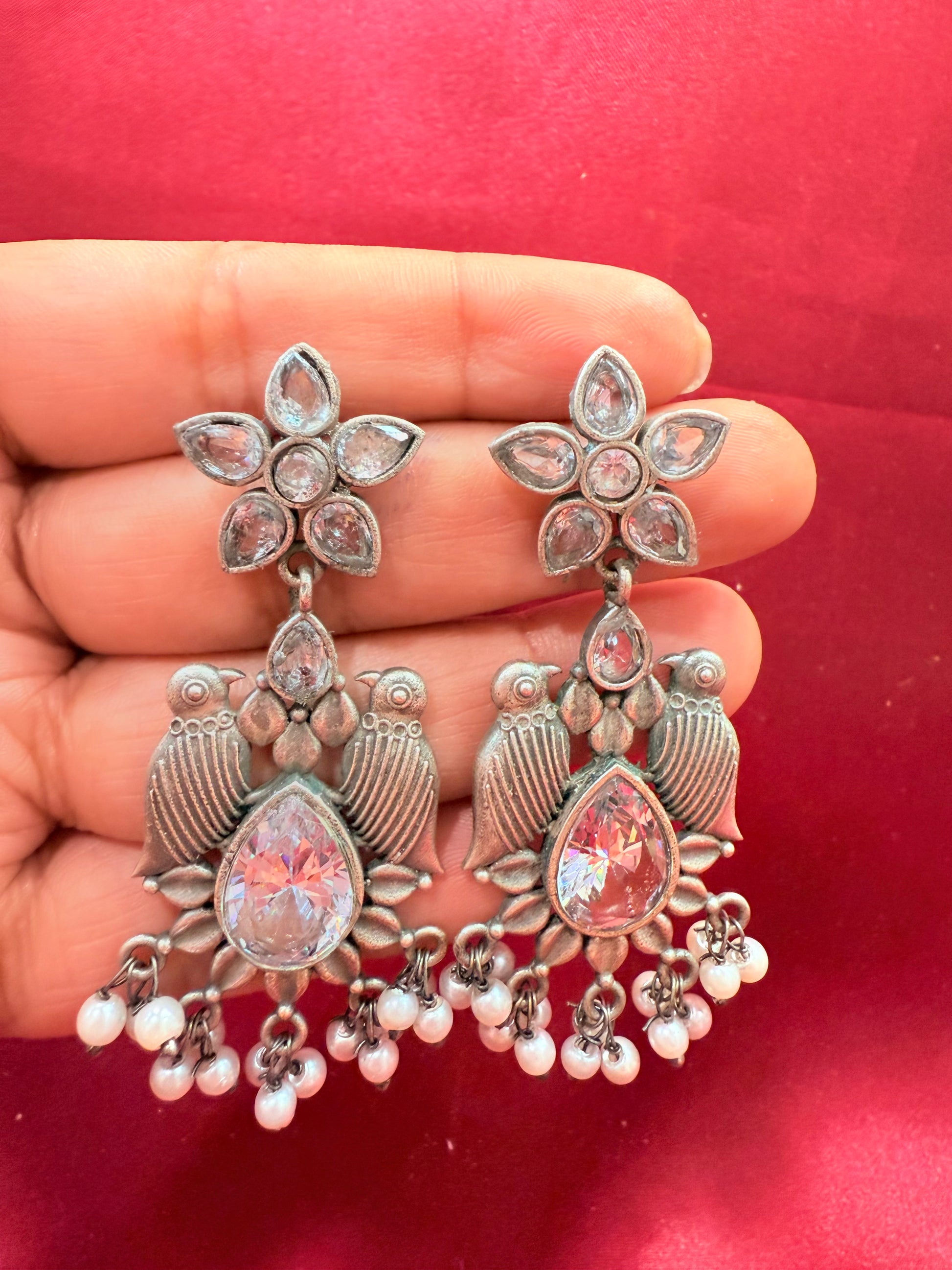 Silver And Work Bird Earrings For Women In USA