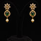 Elegant Gold Plated Long Green Stone Necklace Set with Pearl Drops and Earrings