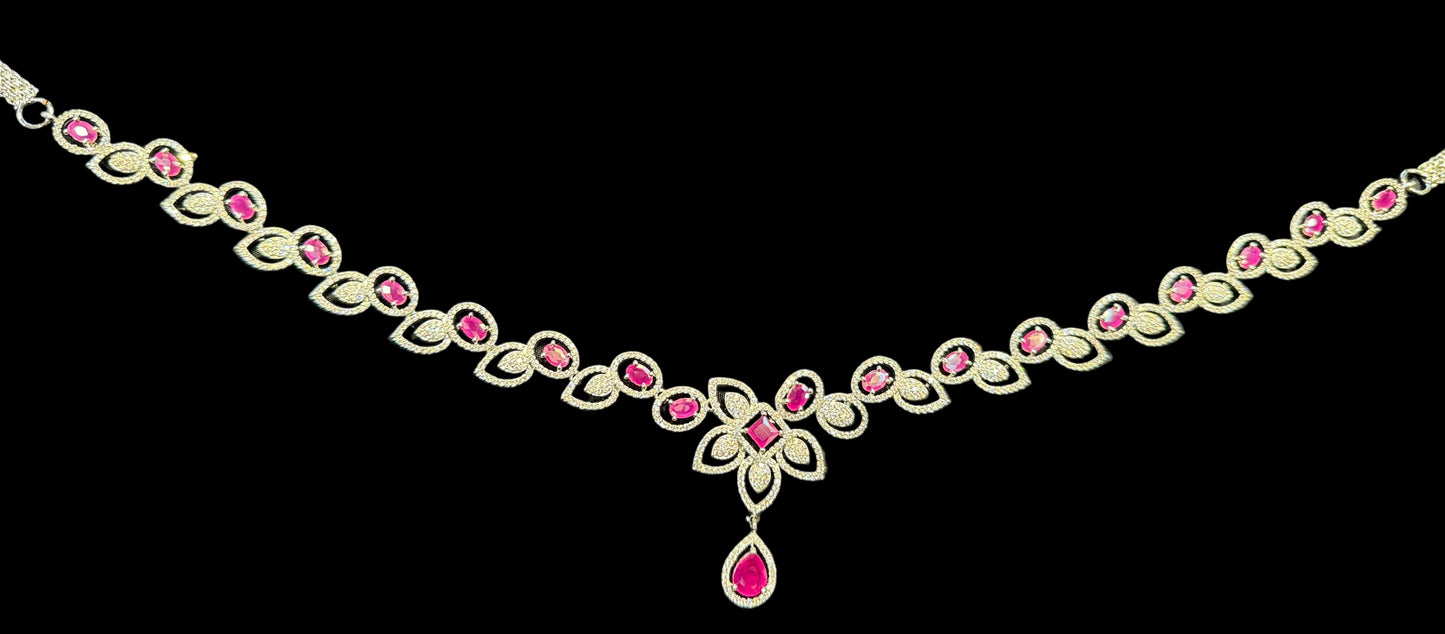 Appealing American Diamond White and Pink Color Stones Hip Chain