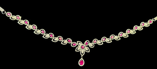 Appealing American Diamond White and Pink Color Stones Hip Chain