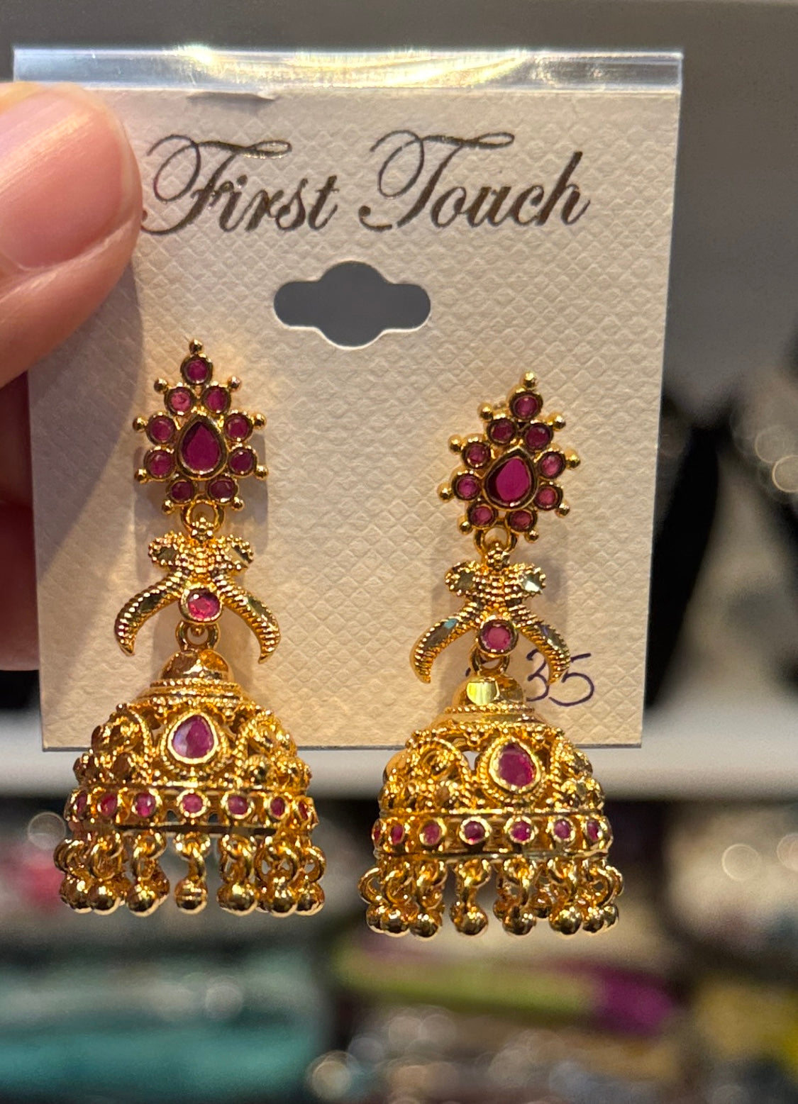 Dazzling Pink Color Stones Gold Plated Jhumkas