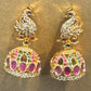 Elegant Multicolored Peacock Design With Gold Plated Earrings For Women