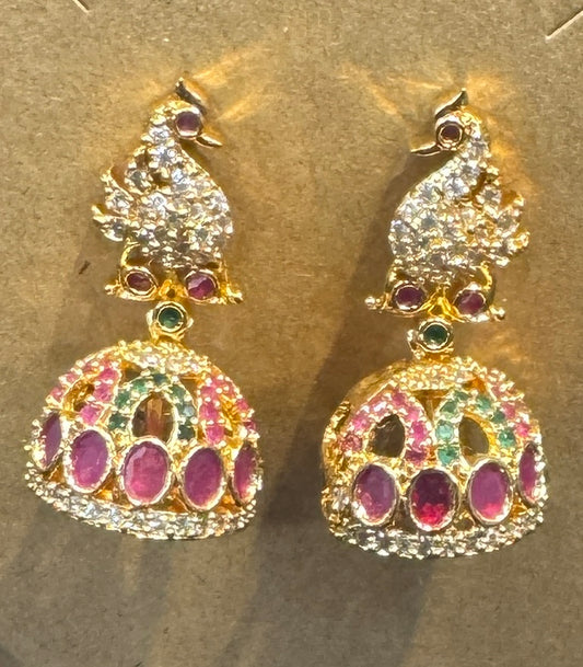 Elegant Multicolored Peacock Design With Gold Plated Earrings For Women